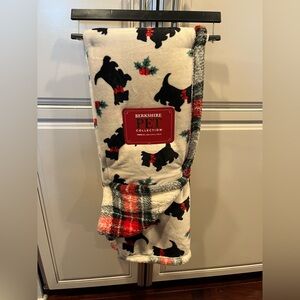 Berkshire Reversible Christmas Throw Blanket with Black Scottie Dog